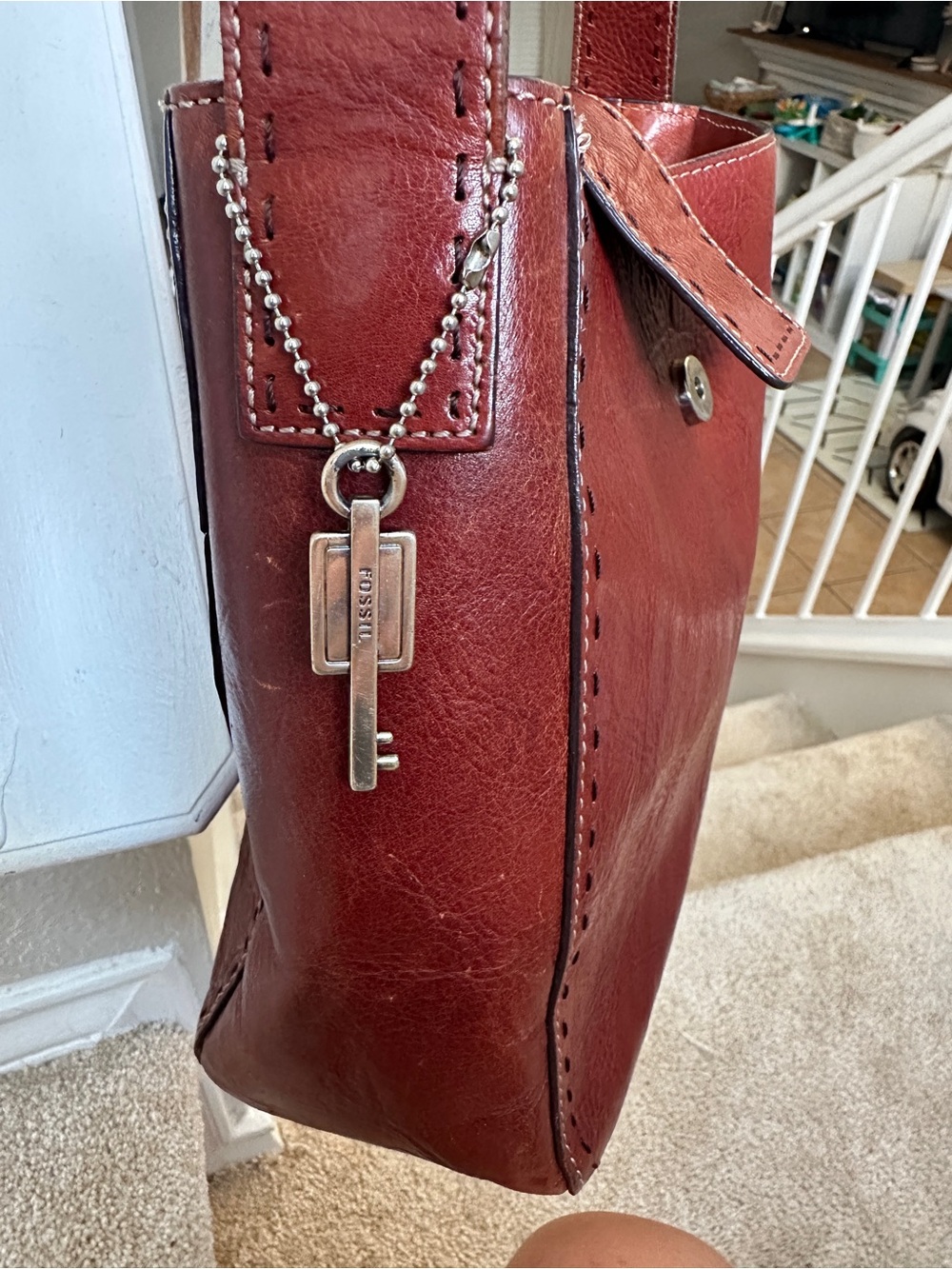Vintage Fossil ZB9097 90s Oxblood Brown Genuine Leather Shoulder Bag Purse - Picture 3 of 13